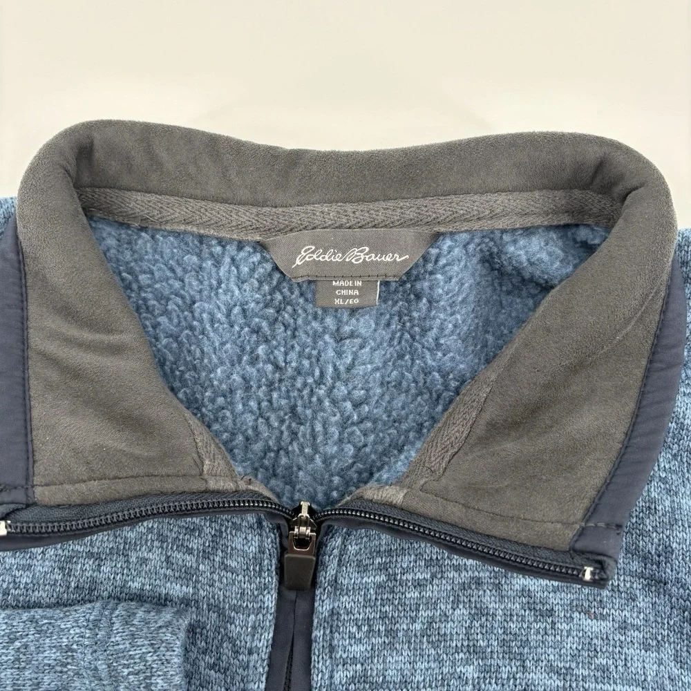 Eddie‎ Bauer Pullover Mens X-Large 1/4 Zip Fleece Sweater Jacket Pocket Blue